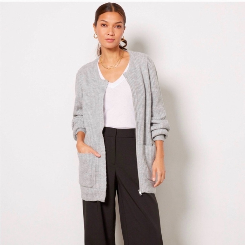 Evereve Gray Grey Harlow Zipper Cardigan Sweater Size XS